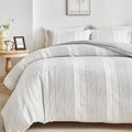 WARMDERN Light Grey Striped Weave Duvet Cover Twin Size, Microfiber Textured by WARMDERN