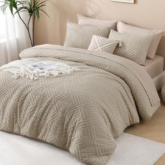 Andency Oatmeal Queen Comforter Set, Lightweight Fluffy Boho Bedding Comforter - Image 6