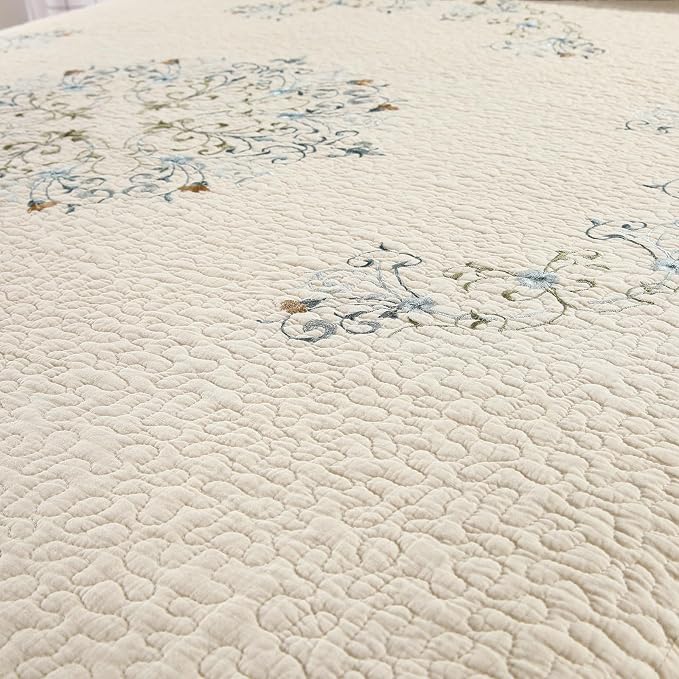 Quilt Set Floral Leaves 3D Embroidery Pattern 3 PCS Cotton Reversible Quilted - Image 5