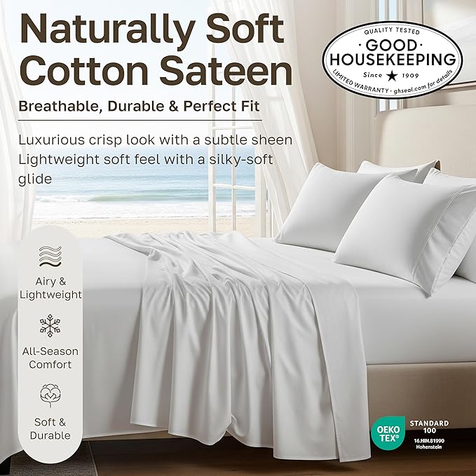California Design Den Soft 100% Cotton Fitted Sheet King, Deep Pocket, Durable - Image 3