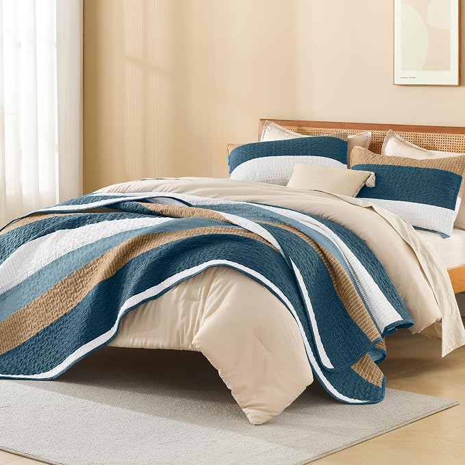 Litanika Quilt Queen Size FBird, Stripe Patchwork Summer Bedspread Coverlet 3 - Image 4