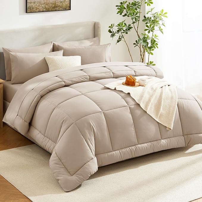 CozyLux Queen Comforter Set Wheat, 7 Pieces Bed in a Bag, Wheat Comforters - Image 8
