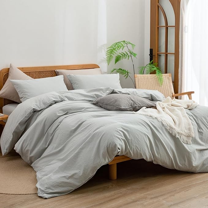 BESTOUCH Duvet Cover Set 100% Washed Cotton Linen Feel Super Soft Comfortable - Image 4
