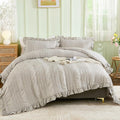 WONGS BEDDING Grey Textured Comforter Set King, 3 Pieces Ruffle Farmhouse by WONGSBEDDING