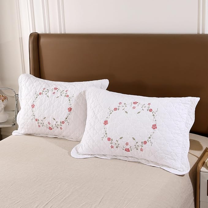 Quilt Set Circular Floral 3D Embroidery Pattern 3 PCS 100% Cotton Reversible - Image 5