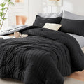 HYMOKEGE Black/Light Grey King Size Comforter Set Seersucker 7 Pieces, All by HYMOKEGE