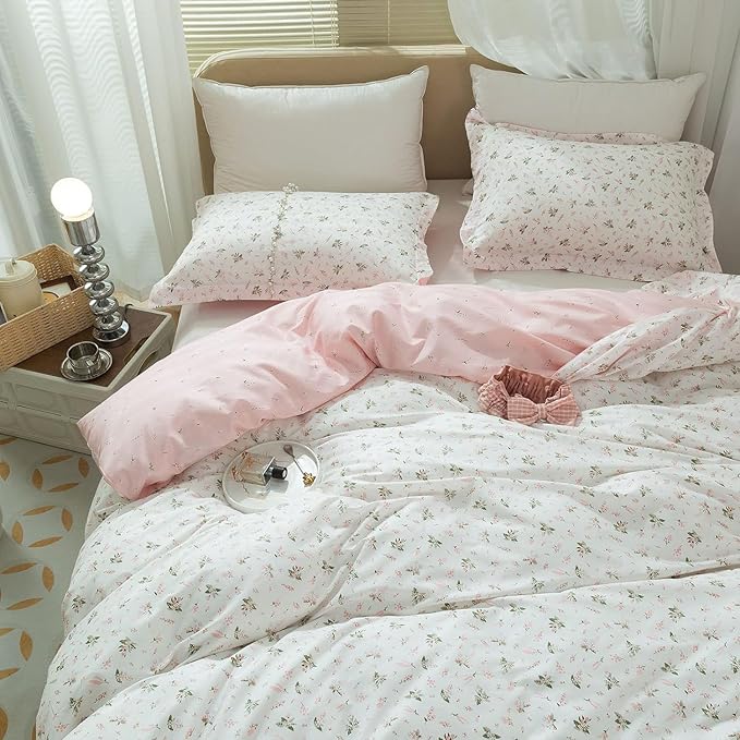 mixinni Garden Style White Floral Duvet Cover King Size 3 Pieces Set Flower by mixinni