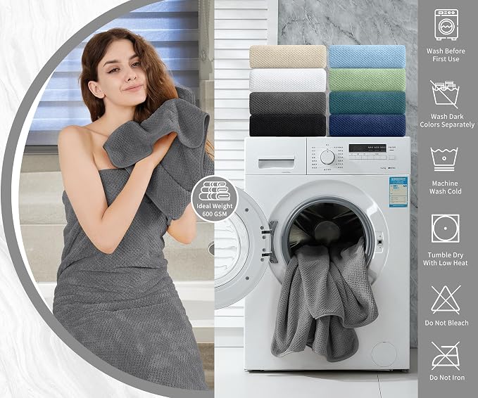 Grey Hand Towels Set 2 Pack-16“x31”, Ultra Soft Microfibers Bathroom Towel Set - Image 5