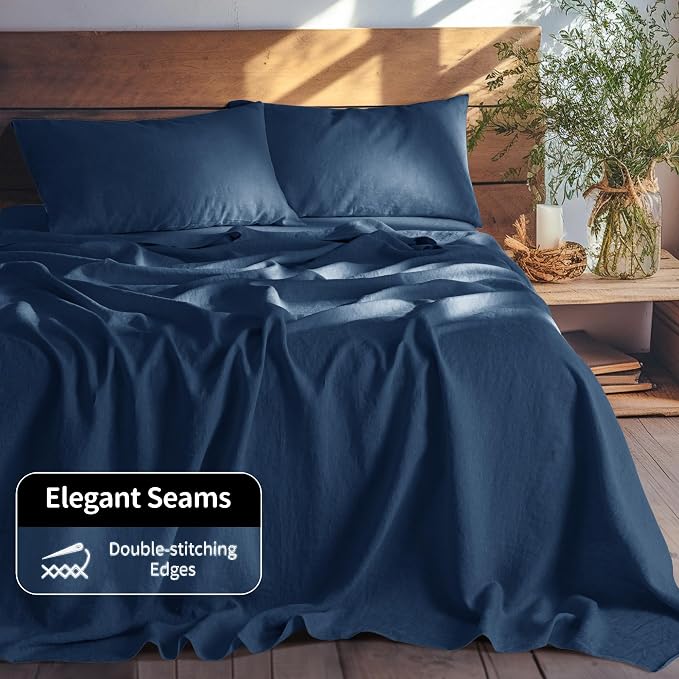 LBRO2M 100% Pure Linen Sheet Set Deep Pocket Up to 16" Bed Sheets Sets - Image 8
