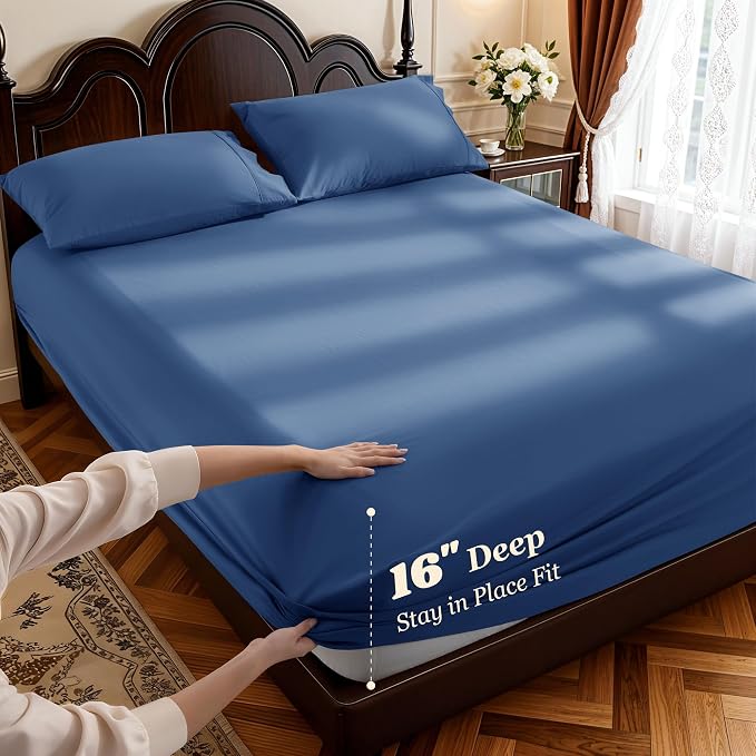 LBRO2M 1000 Thread Count 100% Cotton Sheets Set, Full Size Bed Sheet 4 Piece - Image 4