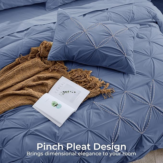 Sasttie California King Comforter Set, 7-Piece Bed in a Bag, Pintuck Bedding - Image 4