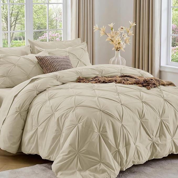 Sasttie King Size Comforter Set, 7-Piece Bed in a Bag, Pintuck Bedding Set by SASTTIE
