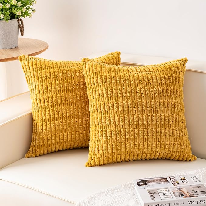 Aegero Pack of 2 Corduroy Decorative Throw Pillow Covers 18x18 InchSoft Boho by Unknown