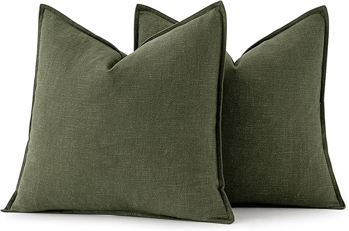 MIULEE Decorative Linen Euro Sham Pillow Covers 24x24 Dark Olive Green Boho - Image 6