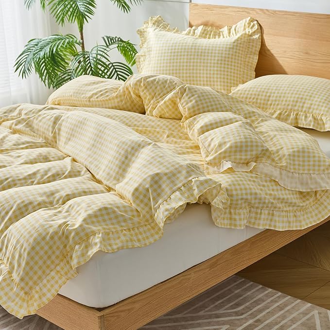 Gingham Duvet Cover Full Size, 3 Pieces Soft Breathable Microfiber Plaid - Image 4