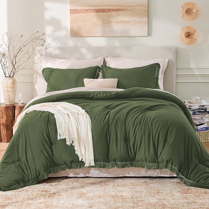 Andency Comforter Set Oversized King Olive Green 120x120, 3 Pieces Boho Fall - Image 2