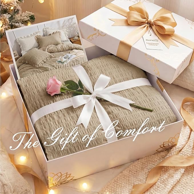 JOLLYVOGUE Full Size Comforter, 3 Pieces Khaki Seersucker Lightweight Full Size - Image 9