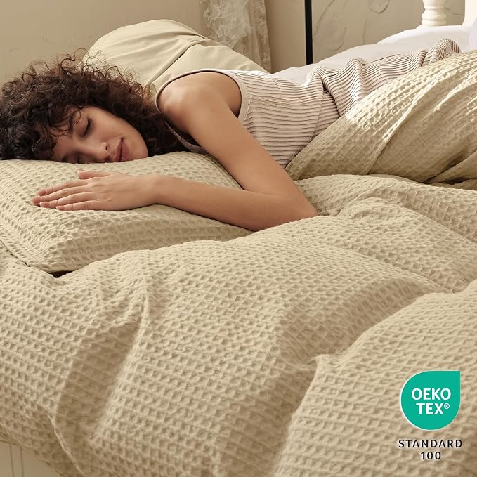 PHF Waffle Weave Duvet Cover Set Queen Size, No Snagging Ultra Soft Luxury - Image 2