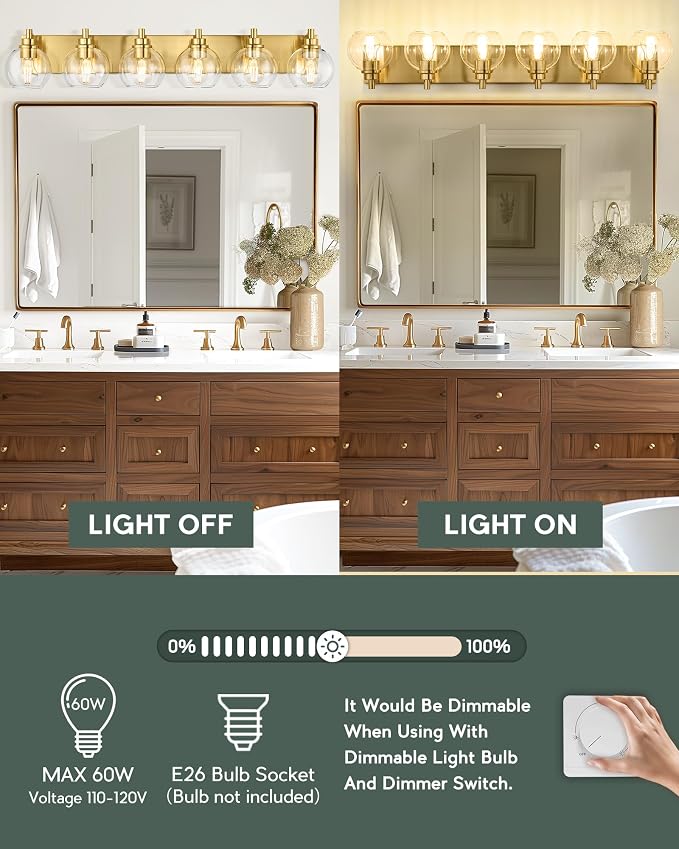 Bathroom Light Fixtures, 6 Light Brushed Gold Vanity Light, 38 Inch Modern Wall - Image 8