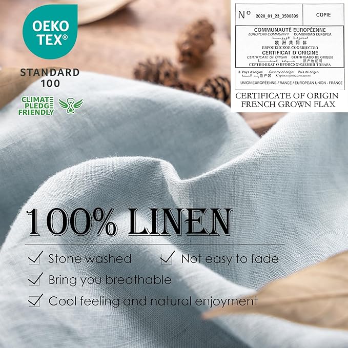 Simple&Opulence 100% Washed Linen Duvet Cover Set 5pcs Basic Style Natural - Image 2