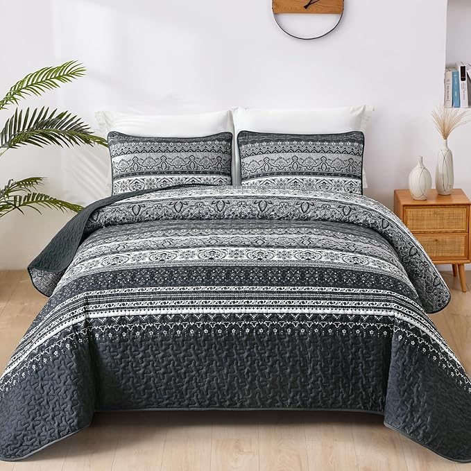 WONGS BEDDING Boho King Quilt Set, Lightweight Bed Decor Bedspread by WONGSBEDDING