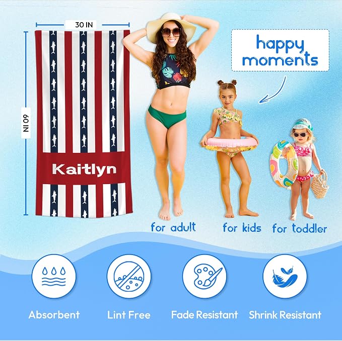 JML Custom Beach Towel with Name, Personalized Microfiber Beach Towel with Name - Image 3