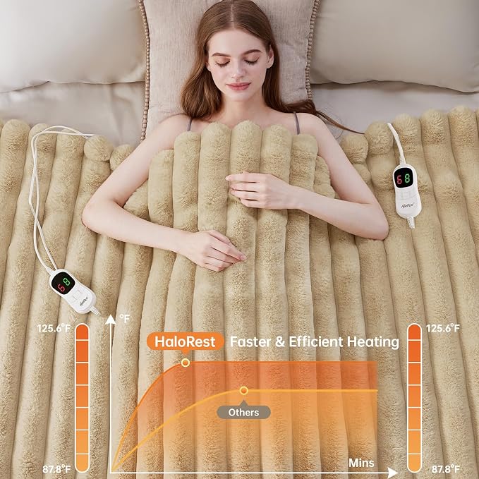 Heated Blanket Queen Size, Faux Fur Cozy Heating Blanket - Image 4
