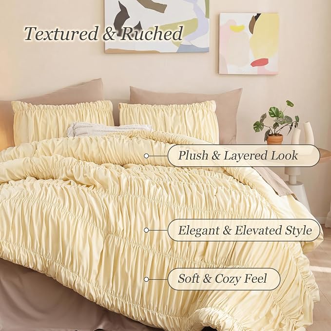 weigelia Cinched Comforter Set Queen – Soft Ruched Bedding Set, Apartment & - Image 2