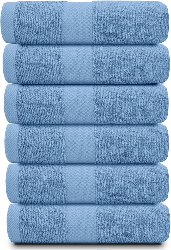 White Classic Luxury Light Blue Hand Towels - Image 2