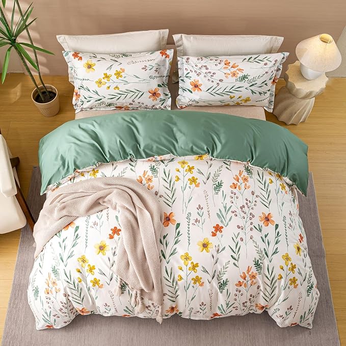 OAITE Duvet Cover Set King Size Floral Pattern Ultra Soft 100% Cotton Duvet - Image 3