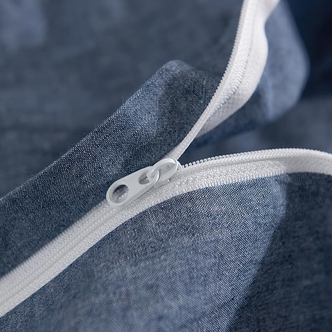 NEXHOME PRO Duvet Cover Full 100% Washed Cotton, Heathered Blue Breathable - Image 8