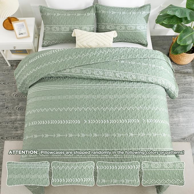 Andency Sage Green California King Quilt Set, 3 Pieces Boho Lightweight Soft - Image 7