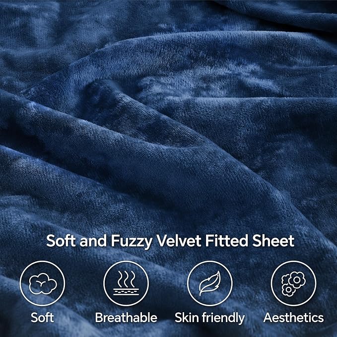 BEDELITE Velvet Fitted Sheet and Pillowcase Set, Luxury Soft Fuzzy Bottom Sheet - Image 3
