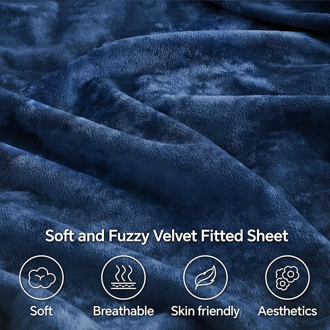 BEDELITE Velvet Fitted Sheet and Pillowcases Set, Luxury Soft Fuzzy Bottom Sheet - Image 3