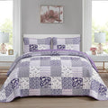 Mybedsoul Purple Quilt Set Full Size, 3 Pieces Plaid Floral Bedspread Set by Mybedsoul