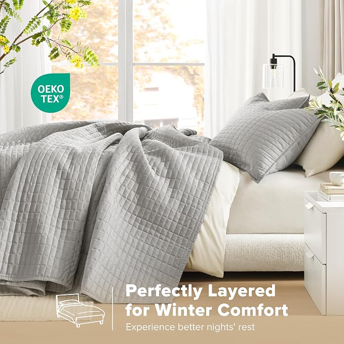 Comfort Spaces Grey Oversized Queen Quilt Set 102"x118" Bedspread Quilted - Image 3