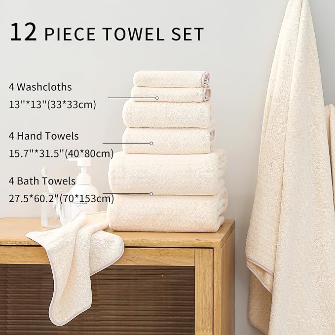 Ultra Soft Bath Towel Set, 12 Piece Family Bathroom Towel Set - Image 5