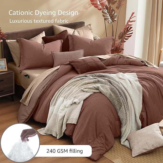 Monbix King Size Comforter Set, Terracotta King Size Bed Set Reversible - Image 3