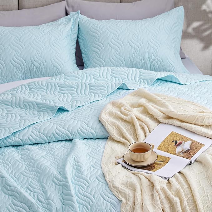 Love's cabin Quilts for Full Bed Light Blue Bedspreads Bedding Set - Image 7