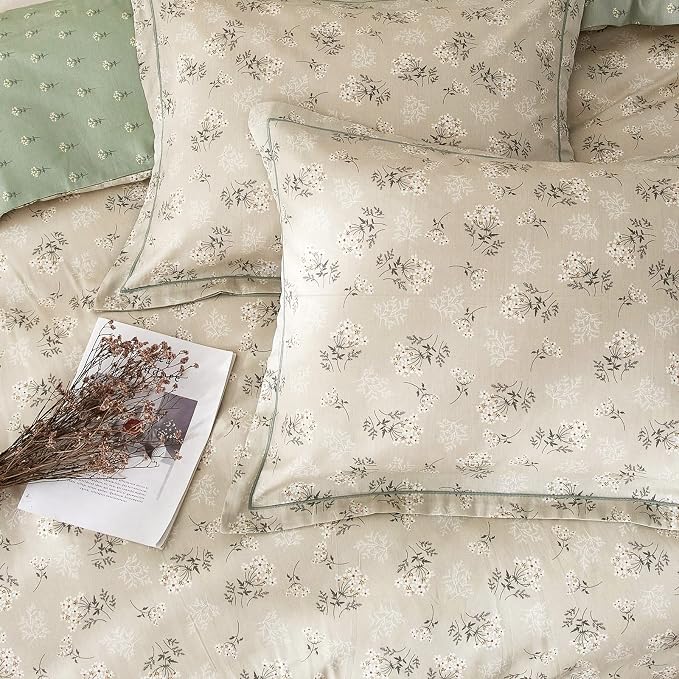 mixinni Duvet Cover Set Floral King Size Soft Cotton Bedding Flower Green - Image 4