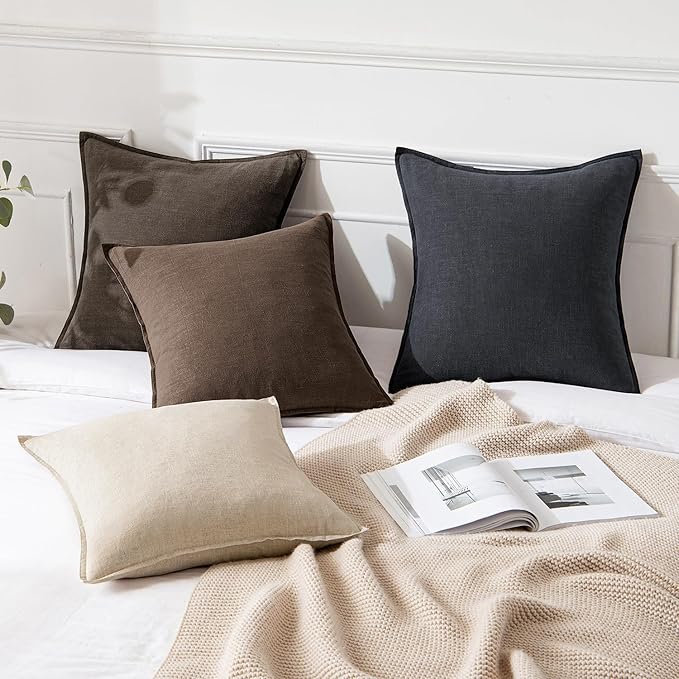 MIULEE Decorative Linen Pillow Covers 18x18 Inch CoffeeBoho Farmhouse Neutral - Image 4