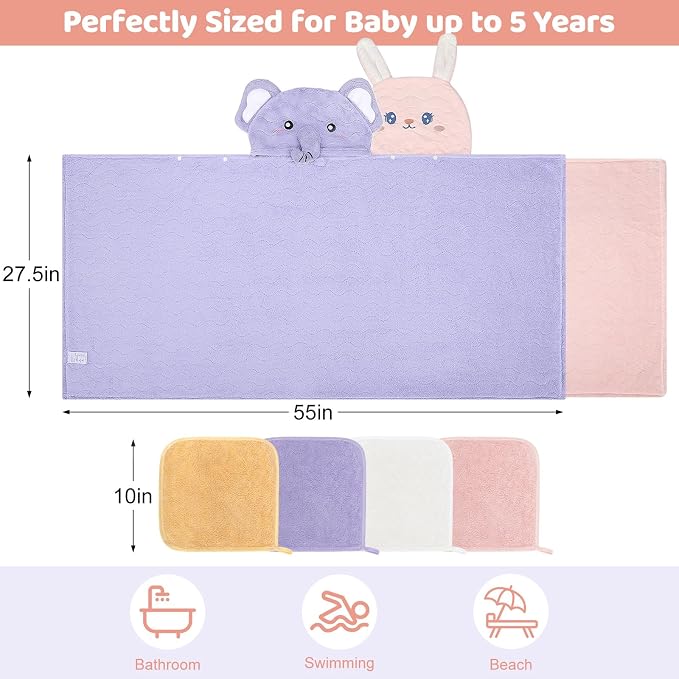 6 PCS Toddler Bath Towel Set for Boy Girl 0-5 Year, Ultra Soft Gifts for Infant - Image 2