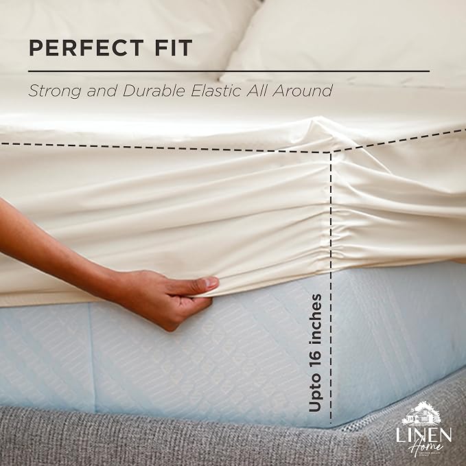 Linen Home 100% Cotton Percale Weave Fitted Sheet Full Size, Deep Pocket Fits - Image 3