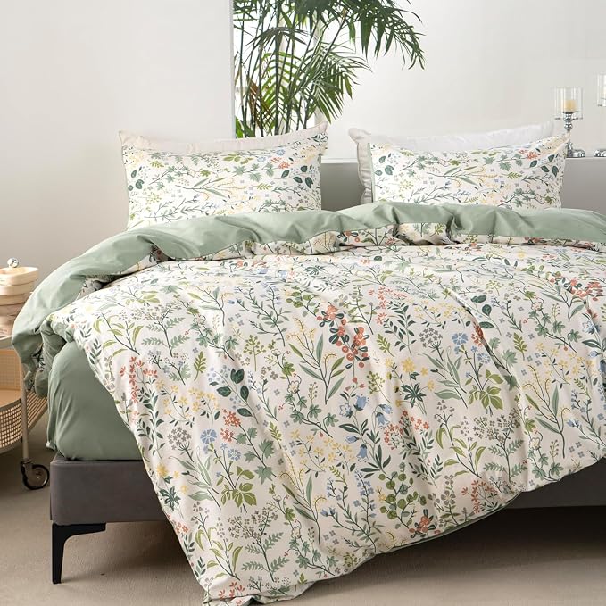 mixinni Sage Green Duvet Cover Set Queen-Exquisite Floral Queen Size Comforter - Image 3