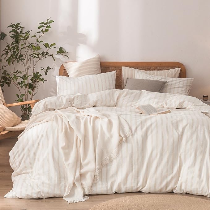 BESTOUCH Duvet Cover Set 100% Washed Cotton Linen Feel Super Soft Comfortable by BESTOUCH
