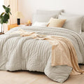 CozyLux King Size Comforter Set Oatmeal Seersucker 7 Pieces Bed in a Bag King by CozyLux