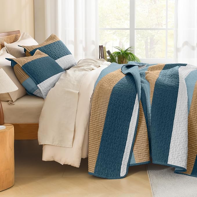 Litanika Quilt Queen Size FBird, Stripe Patchwork Summer Bedspread Coverlet 3 - Image 2