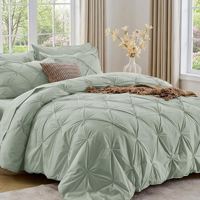 Sasttie King Size Comforter Set, 7-Piece Bed in a Bag, Pintuck Bedding Sets by SASTTIE