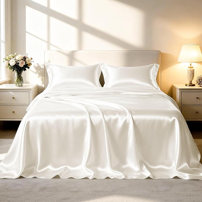 Love's cabin Twin Silky Soft Satin Bed Sheet Set by Lovescabin