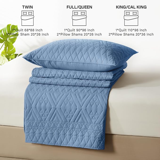 Akkialla King/Cal King Quilt Set, Boho Style in a Solid Color, Bluish Grey - Image 7